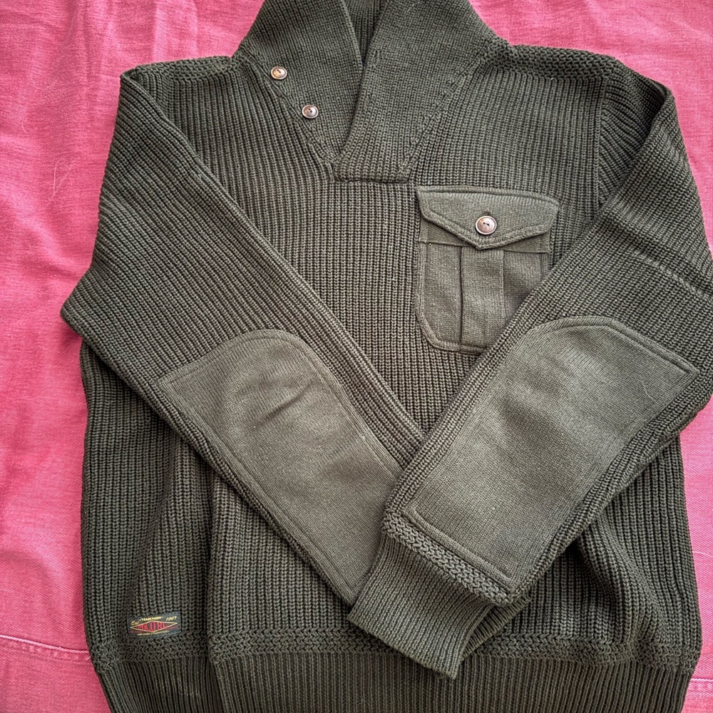 Olive Green Knit Sweater with Pocket Detail